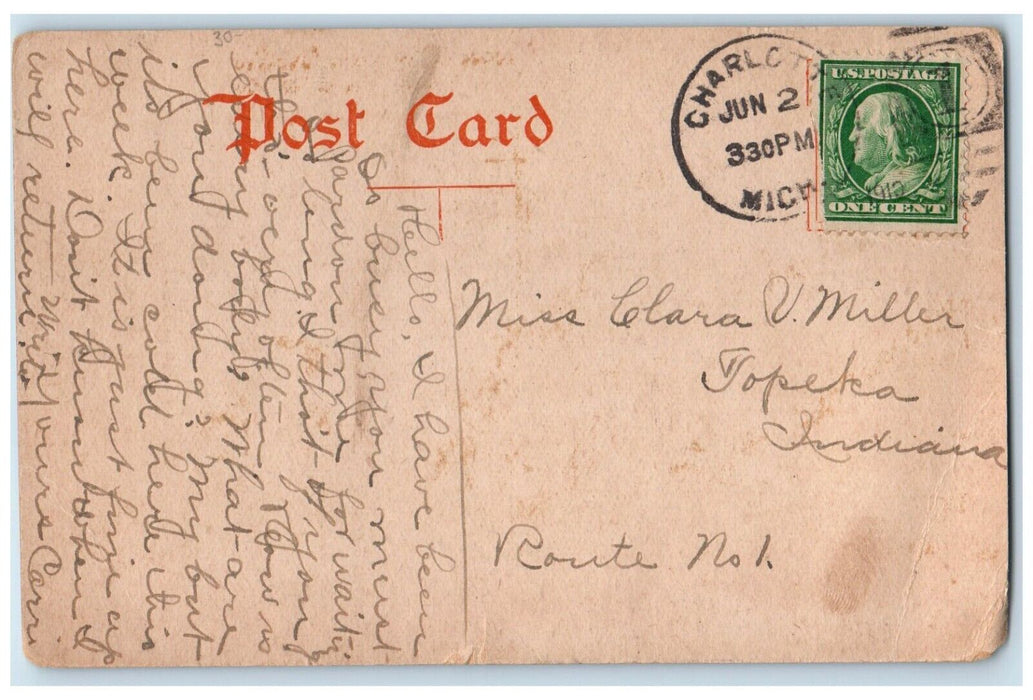 c1910's Grand Trunk Station Depot Railroad Train Charlotte Michigan MI Postcard
