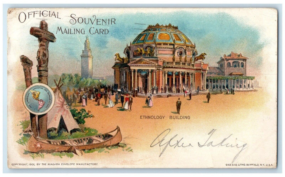 1901 Ethnology Building Pan American Exposition Steamboat Stamp Antique Postcard