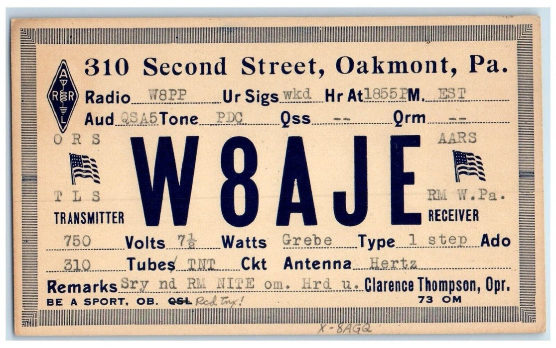 Second Street Oakmont PA, In Station Pittsburgh Transit Clerk RPO QSL Postcard