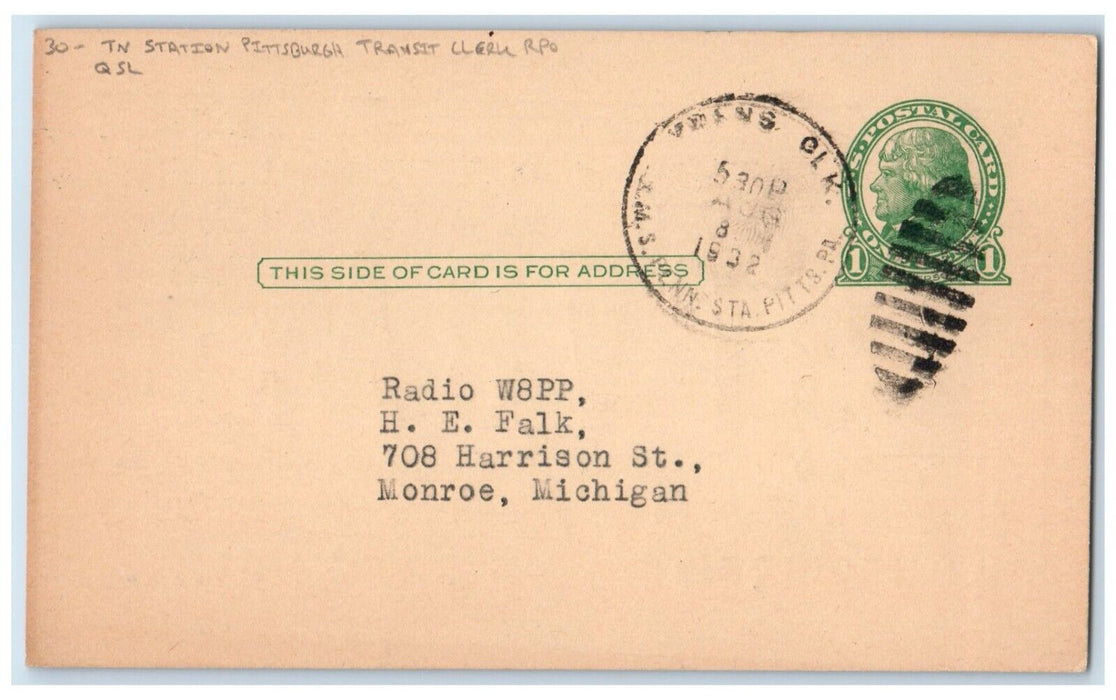 Second Street Oakmont PA, In Station Pittsburgh Transit Clerk RPO QSL Postcard