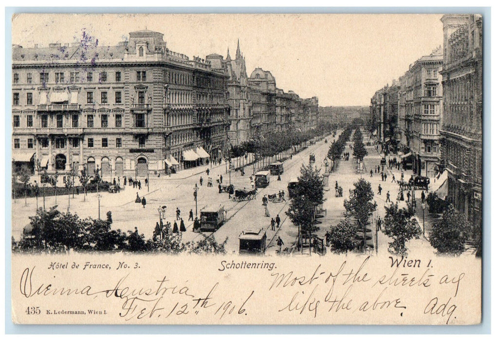 1906 Hotel De France No. 3 Schottenring Vienna Austria Antique Posted Postcard