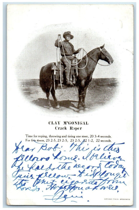 c1905 Clay M'Gonigal Crack Roper Cowboy Rodeo Big Spring Texas TX Postcard