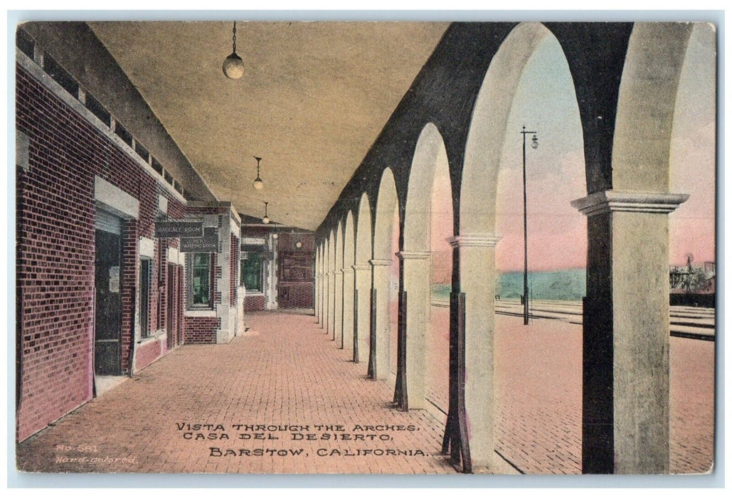 1915 Vista Through The Arches Casa Del Desierto Baggage Barstow CA Postcard