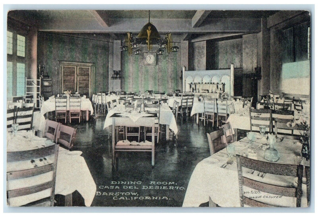 c1910's Dining Room Interior Casa Del Desierto Barstow CA Handcolored Postcard