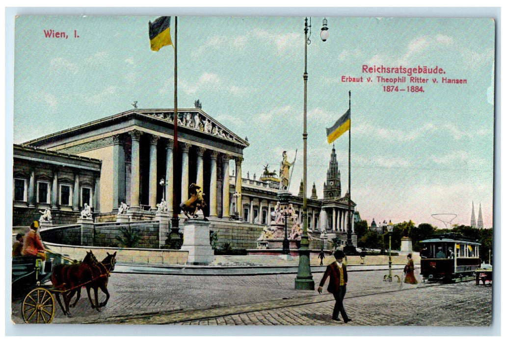 c1910 View of Reichsrat Building Vienna Austria Antique Unposted Postcard