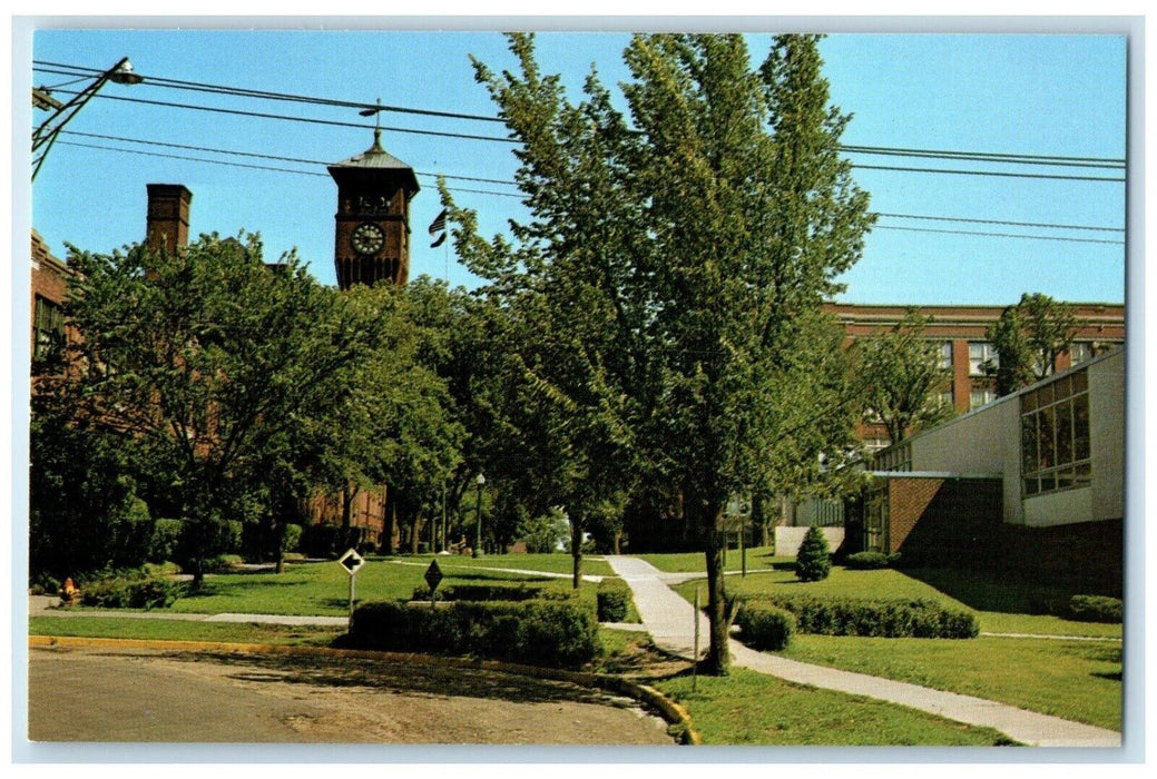 1960 Tower Clock University Wisconsin Stout Menomonie Wisconsin Vintage Postcard