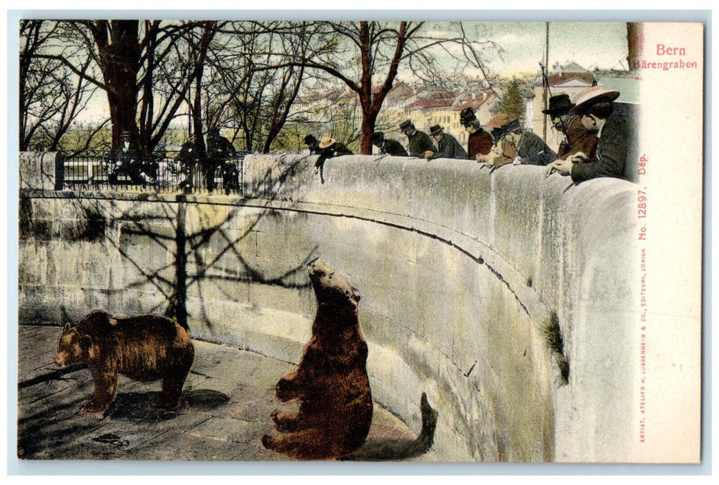 c1910 Bear Viewing Bern Barengraben Switzerland Unposted Antique Postcard