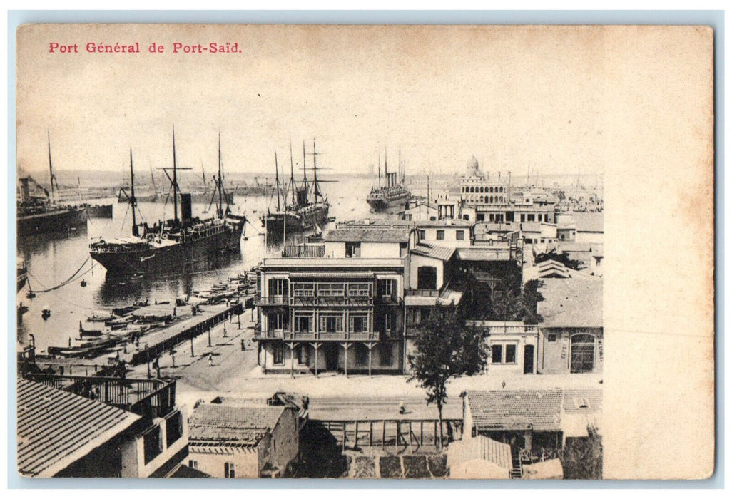 c1905 Ship Scene Port General De Port-Said Egypt Antique Unposted Postcard