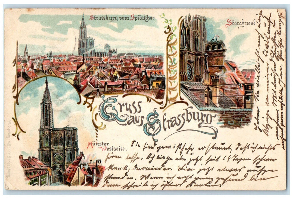 1899 Strassburg Vom Spitalthor Greetings From Strassburg Multiview Postcard