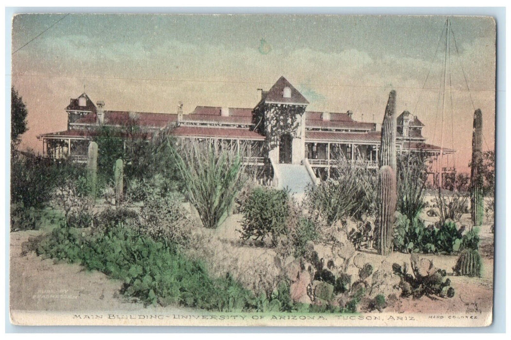 c1910's Main Building University Of Arizona Cactus Tucson AZ Antique Postcard