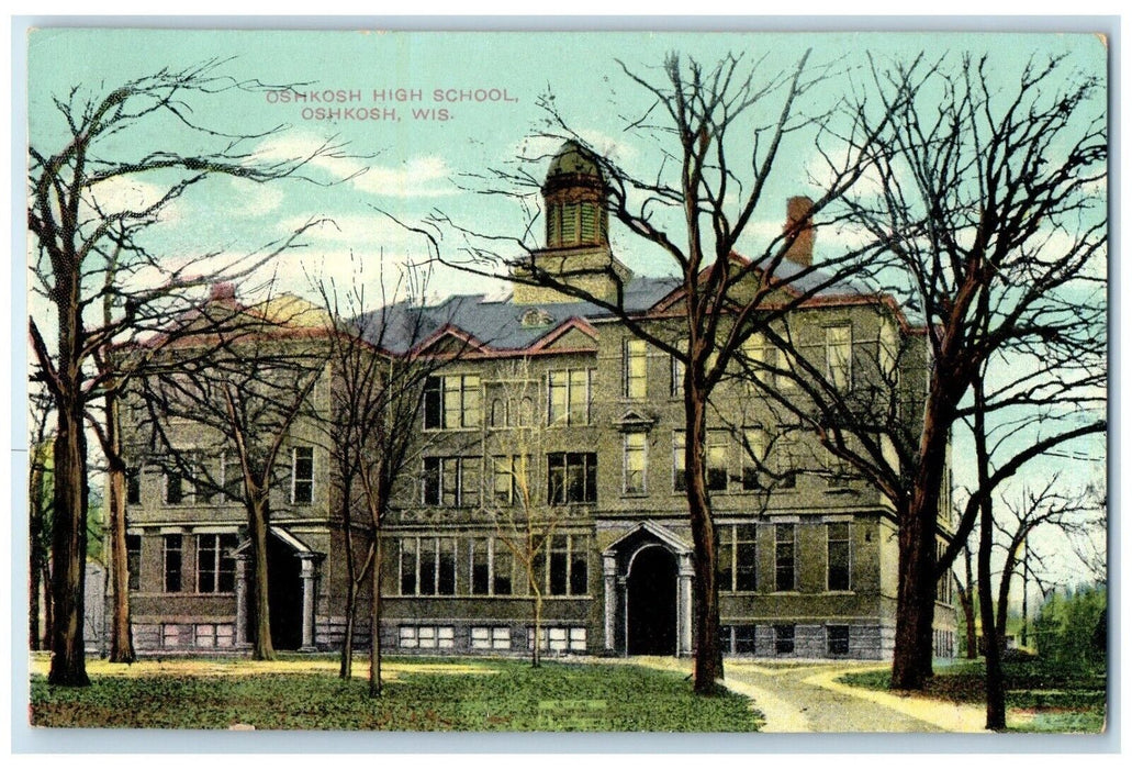 1909 Oshkosh High School Building Oshkosh Wisconsin WI Antique Vintage Postcard