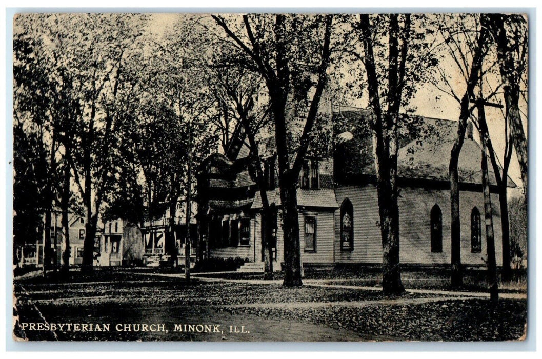 c1910's Presbyterian Church And Trees Minonk Illinois IL Posted Antique Postcard