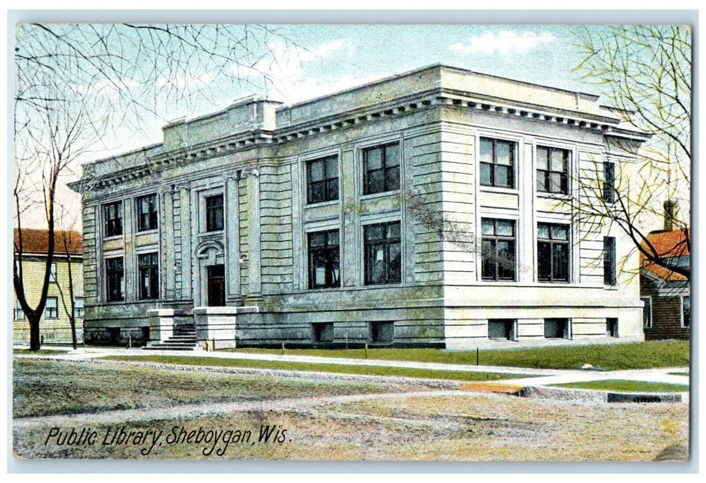 1907 Public Library Building Sheboygan Wisconsin Posted Vintage Antique Postcard
