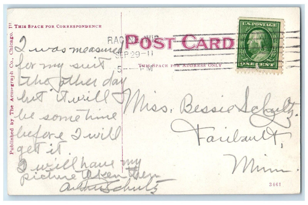 1911 Public Library Building Racine Wisconsin WI Vintage Antique Posted Postcard
