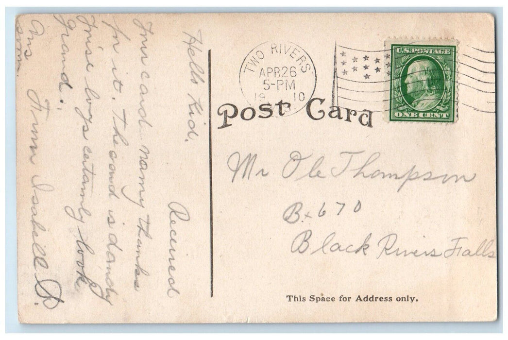 1910 Public Square Monument School Two Rivers Wisconsin Posted Vintage Postcard