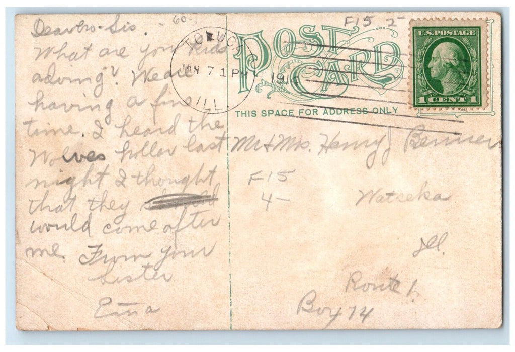 1914 Santa Fe Depot Railroad Train Toluca Illinois IL Posted Antique Postcard