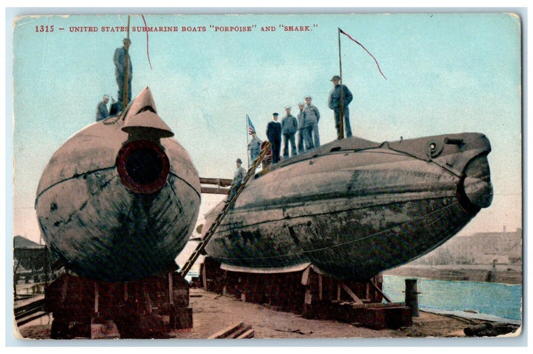 c1910 United States Submarine Boats Porpoise Shark Buffalo New York NY Postcard
