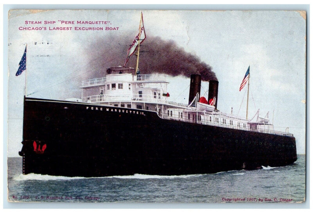 1910 Steam Ship Pere Marquette Chicago Largest Excursion Boat Illinois Postcard