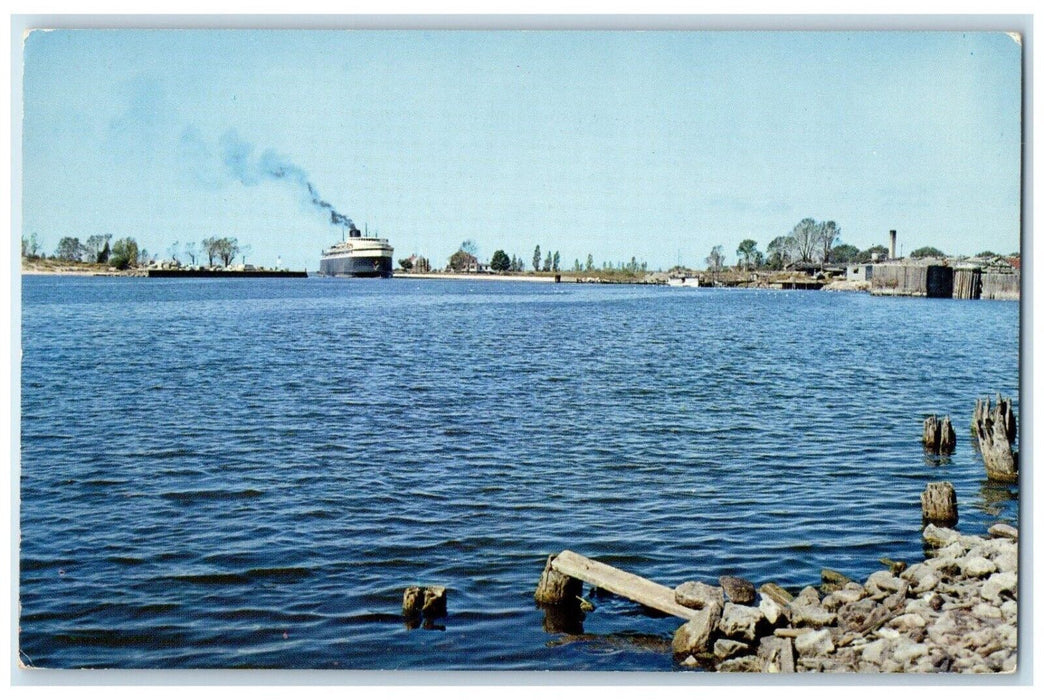 c1960 Harbor Showing Ferry Boat Background Steamer Ludington Michigan Postcard