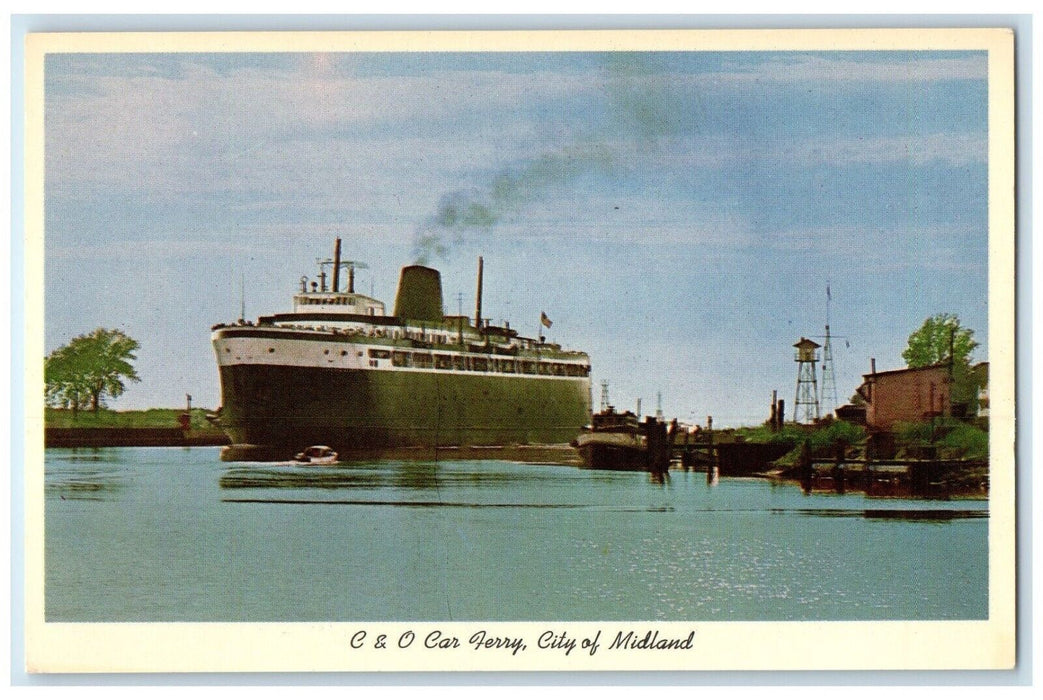 c1960 Car Ferry City Midland Dock Port Arriving Ludington Michigan MI Postcard