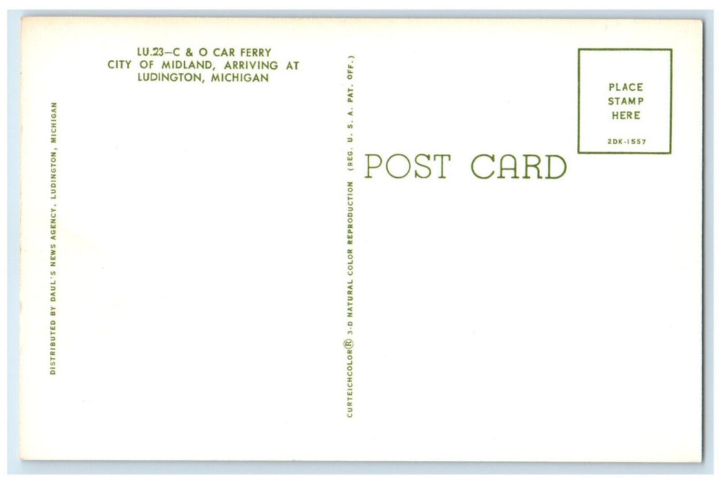 c1960 Car Ferry City Midland Dock Port Arriving Ludington Michigan MI Postcard