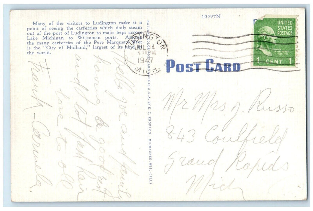 c1947 Carferries Dock Lake Michigan Wisconsin Ports Ludington Michigan Postcard