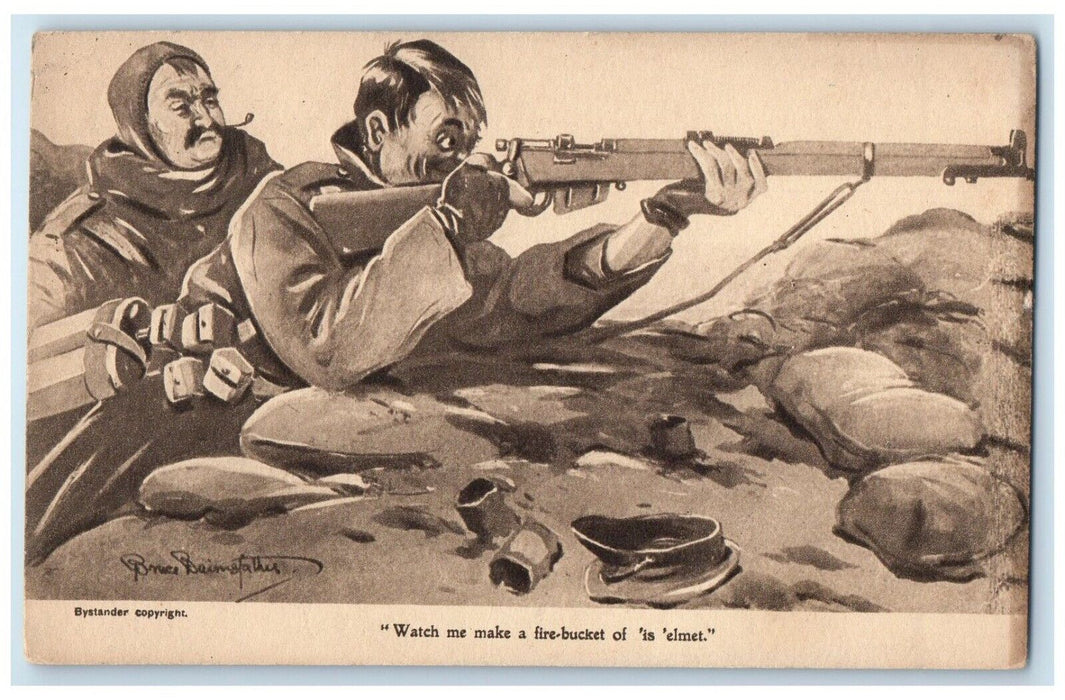 Man Make Fire Bucket Of Elmet WWI Military Humor Bruce Bains Father Postcard