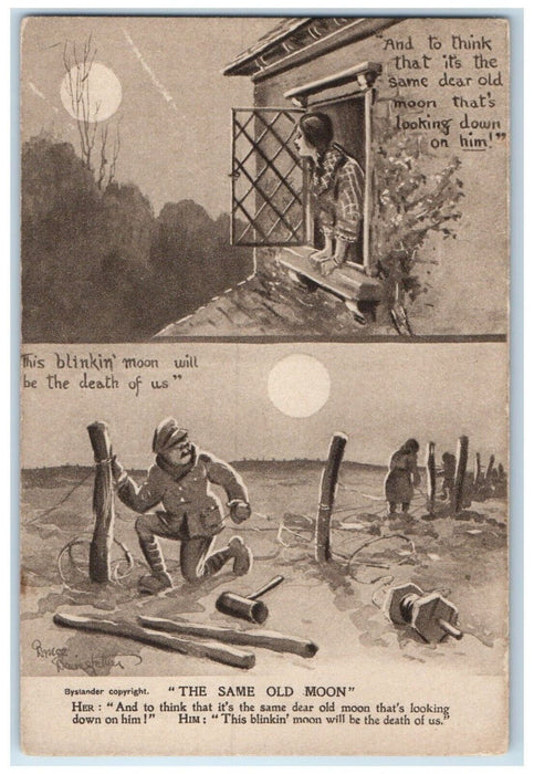 c1910's The Same Old Moon WWI Military Humor Bruce Bains Father Antique Postcard