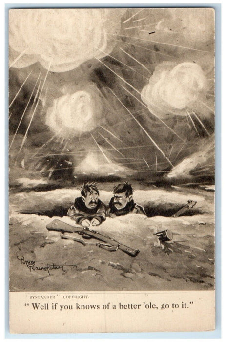 c1910s Military Soldier Hiding WWI Humor Bruce Bains Father Antique Postcard