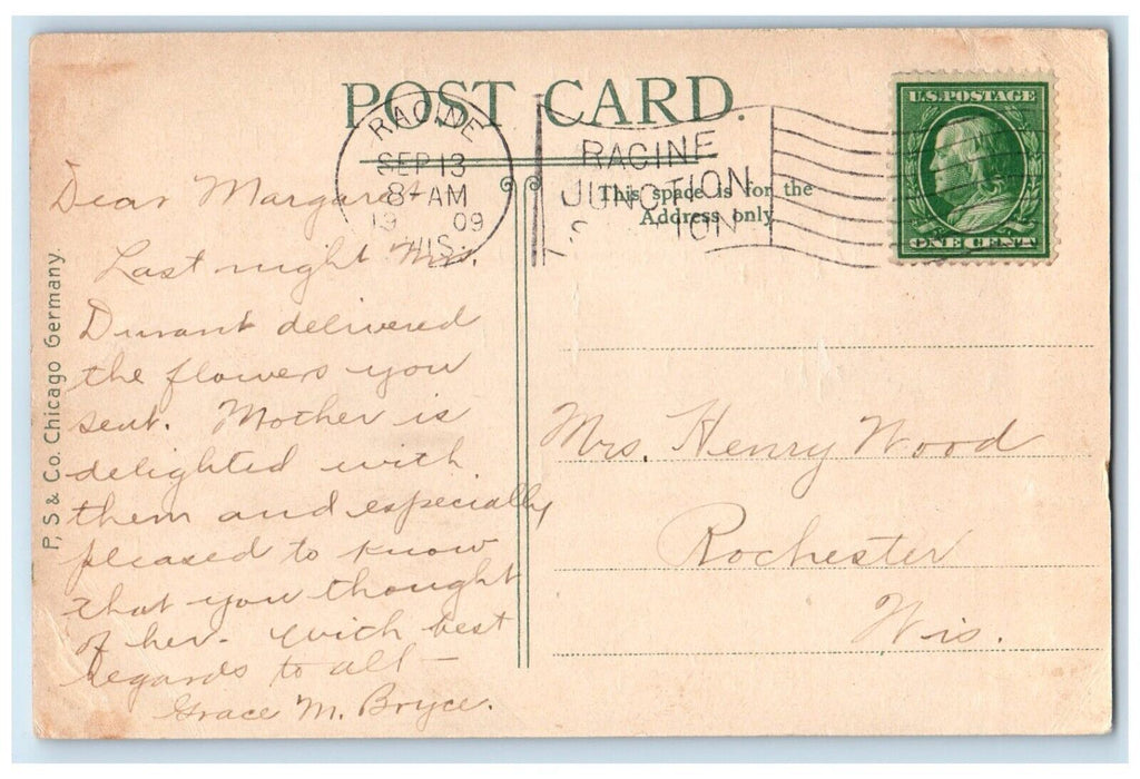 1909 Main Street Buildings Streetcar Trolley Racine Wisconsin Vintage Postcard