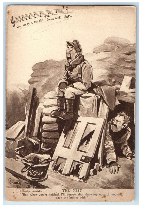c1910s The Nest Singing Military Telephone WWI Humor Bruce Bains Father Postcard