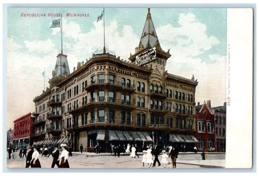 c1910 Republican House Exterior Building Street Milwaukee Wisconsin WI Postcard