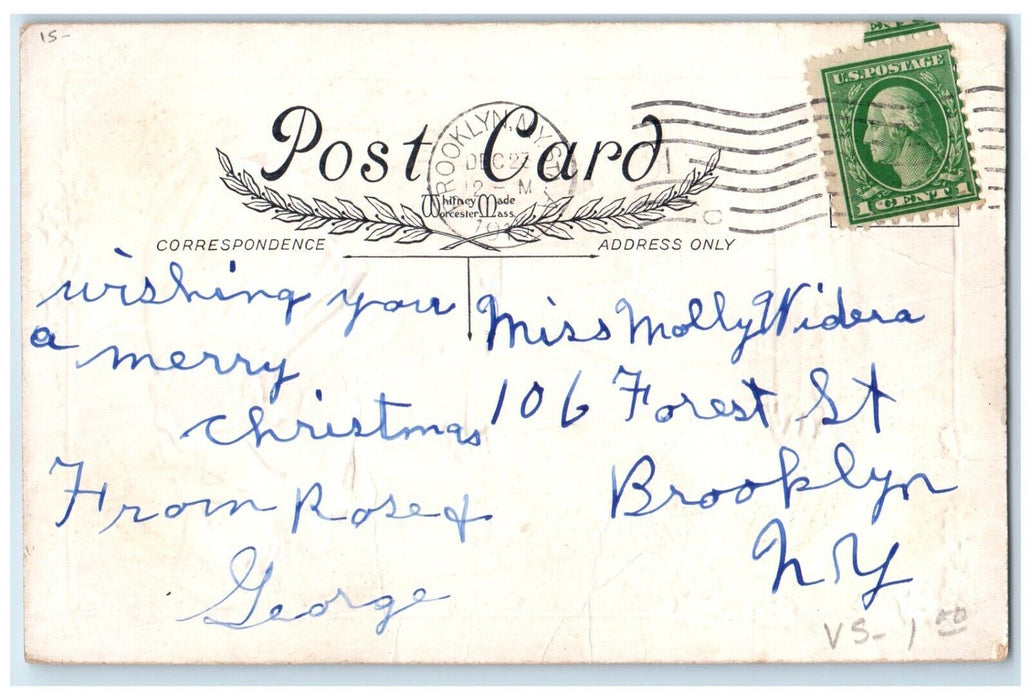 1915 Merry Christmas Woman Holding Gifts In Winter Holly Berries Posted Postcard