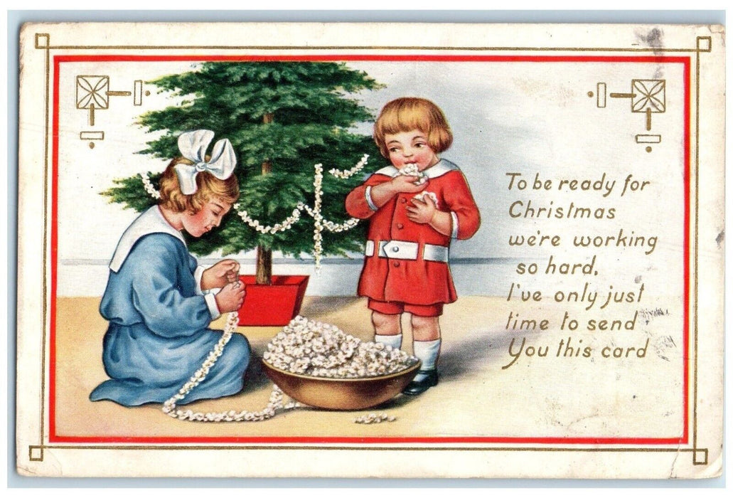 c1910s Christmas Tree Children Decorating Brooklyn New York NY Embossed Postcard