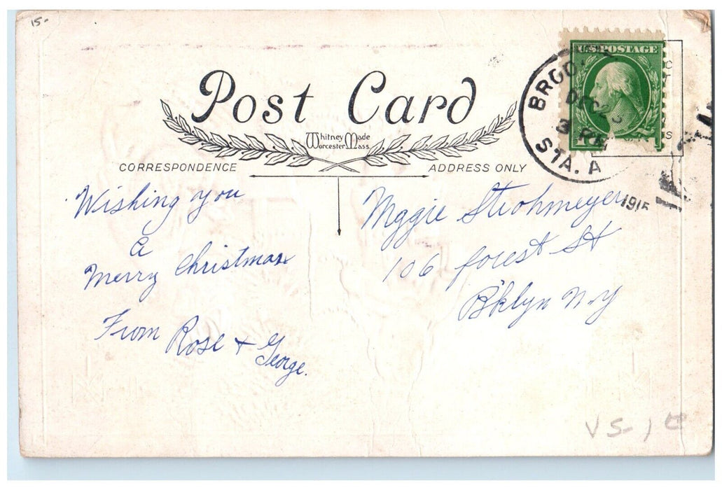 c1910s Christmas Tree Children Decorating Brooklyn New York NY Embossed Postcard