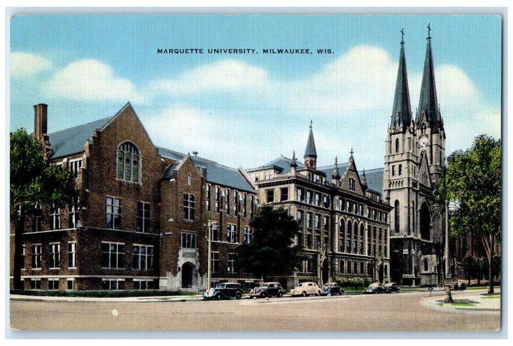 c1940 Marquette University Exterior Building Road Milwaukee Wisconsin Postcard