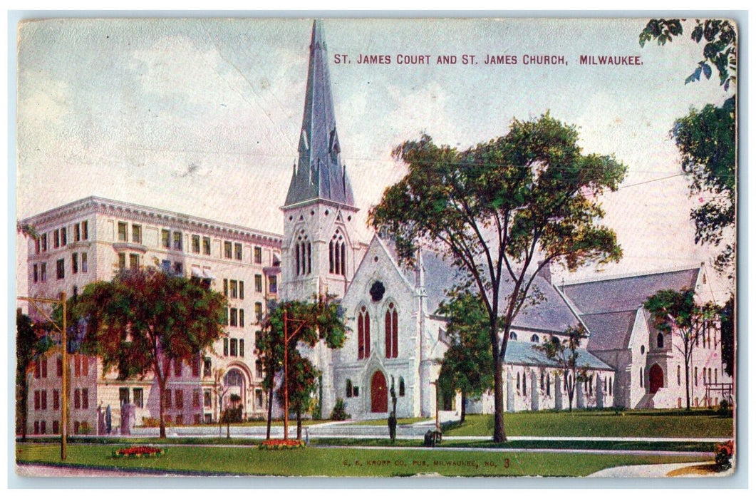 1909 St. James Court St. James Church Exterior Milwaukee Wisconsin WI Postcard