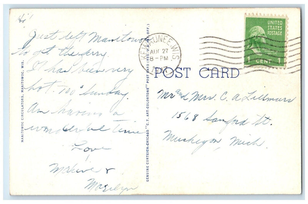 1947 High Schools Washington Lincoln Multiview Manitowoc Wisconsin WI Postcard