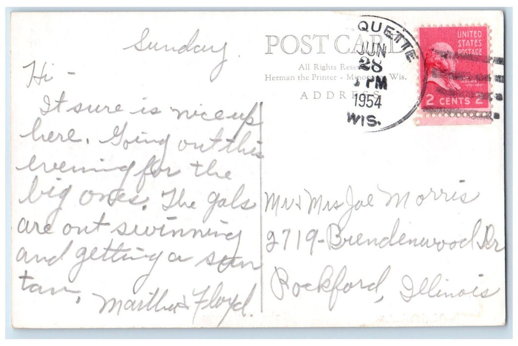 1954 Lake Puckaway Day Fishing River Lake Trees Mountain Wisconsin Wi Postcard