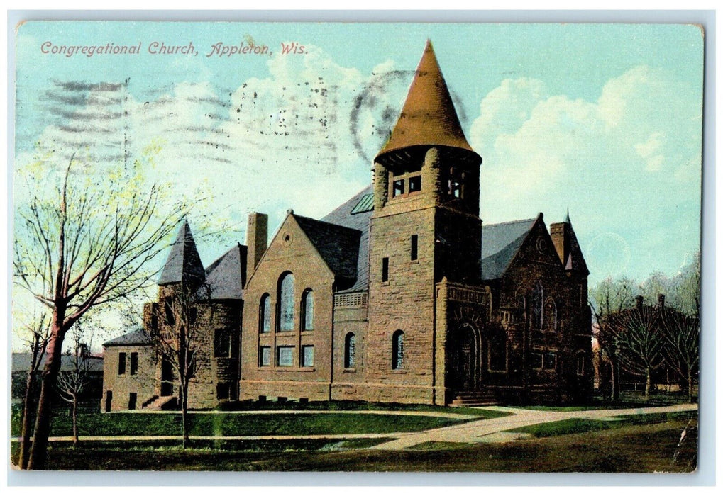 1911 Exterior View Congregational Church Building Appleton Wisconsin WI Postcard