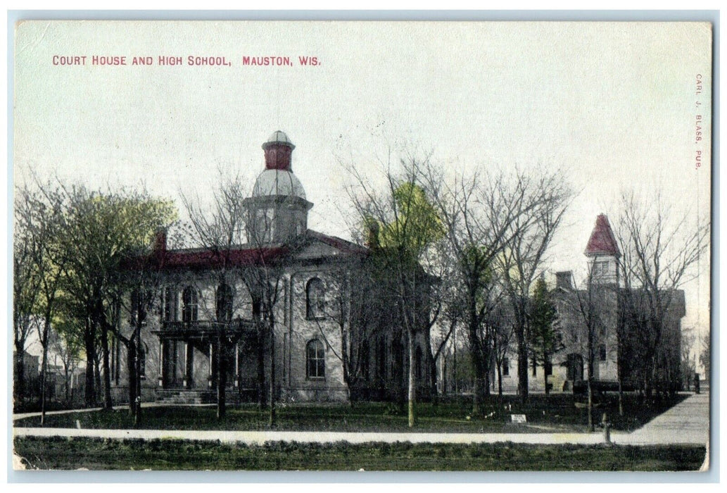 1910 Court House High School Building Mauston Wisconsin Posted Antique Postcard
