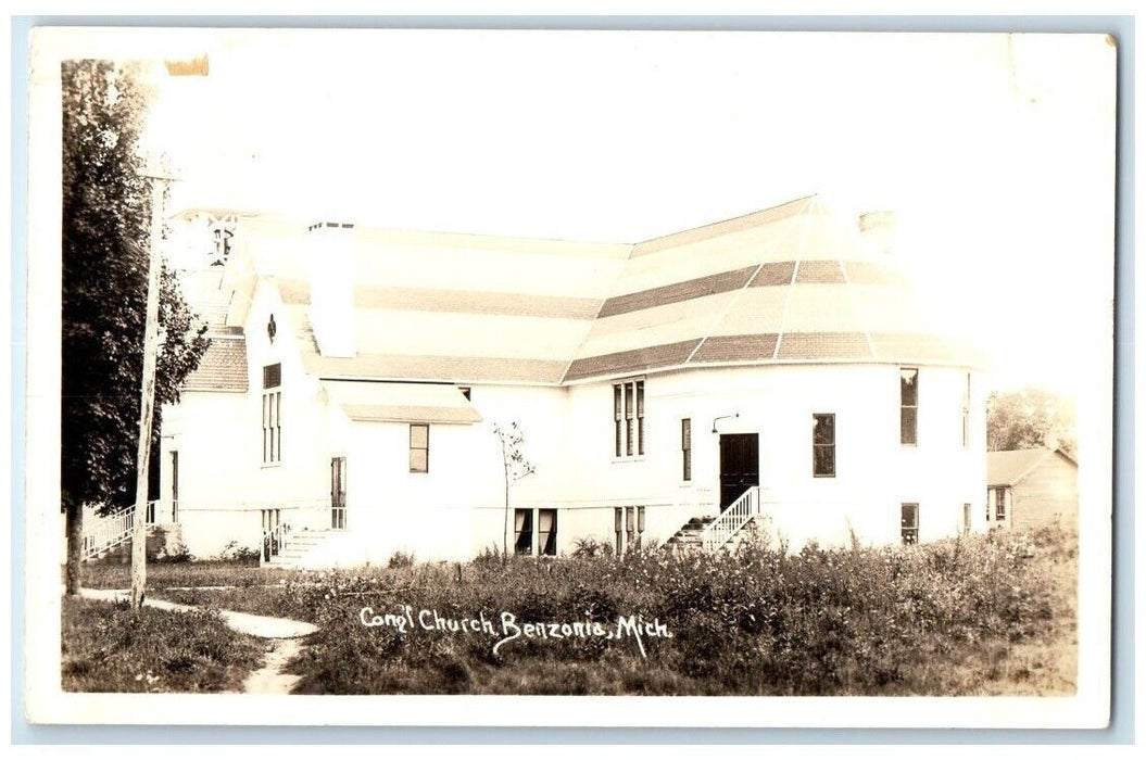 c1940's Congregational Church View Benzonia Michigan MI RPPC Photo Postcard