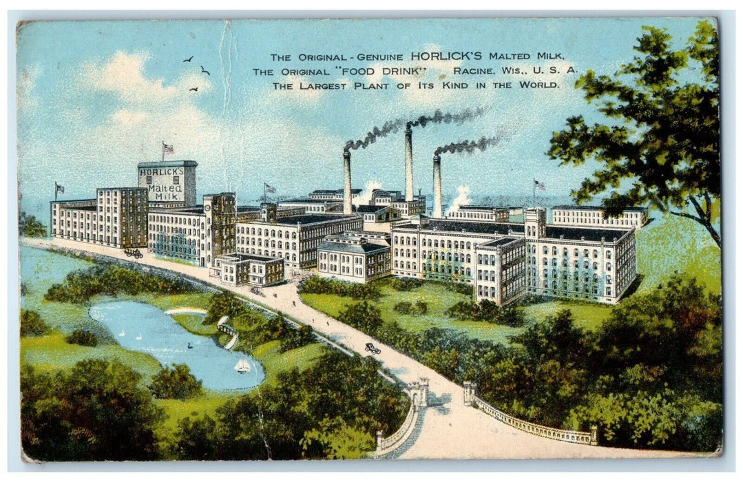 c1910 Aerial View Horlick Malted Milk Factory Wisconsin WI Advertising Postcard