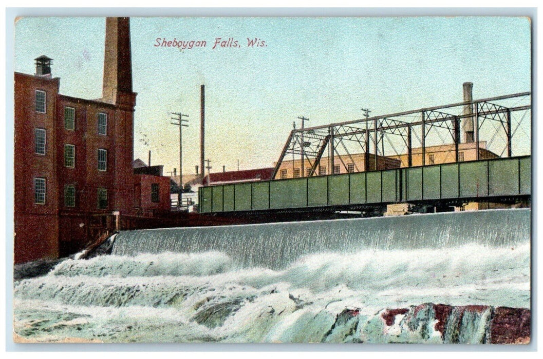 1909 Sheboygan Falls Bridge Building Wisconsin Vintage Antique Unposted Postcard