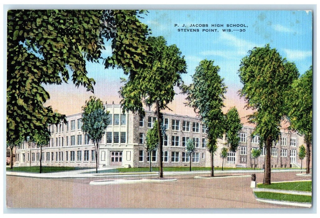 c1940 PJ Jacobs High School Building Steven Point Wisconsin WI Vintage Postcard