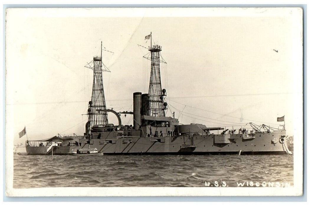 c1910's USS Wisconsin Battleship Navy Military View RPPC Photo Unposted Postcard