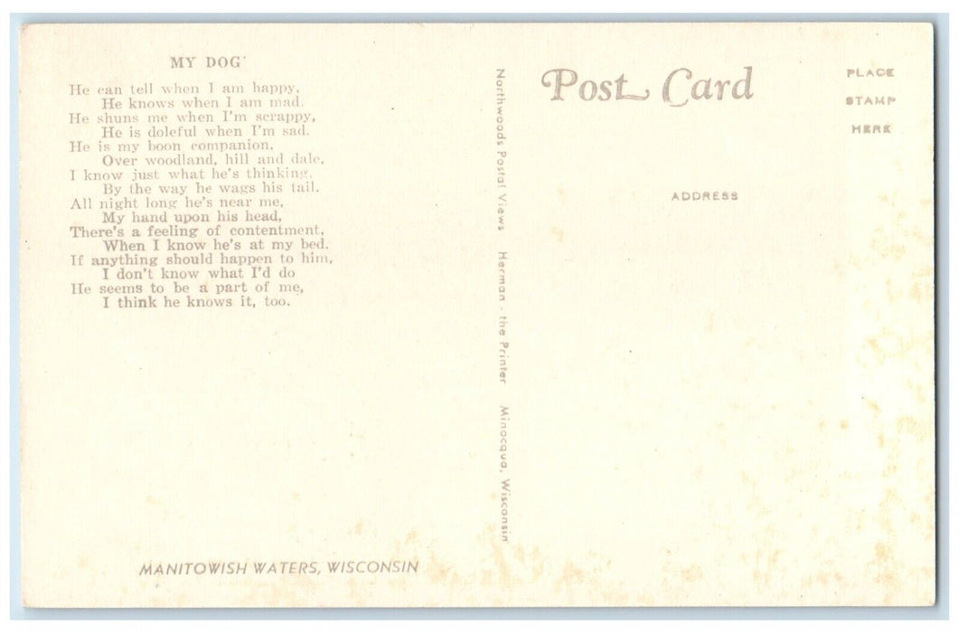 c1940 Greetings From Little Bohemia My Dog Poem Manitowish Wisconsin WI Postcard