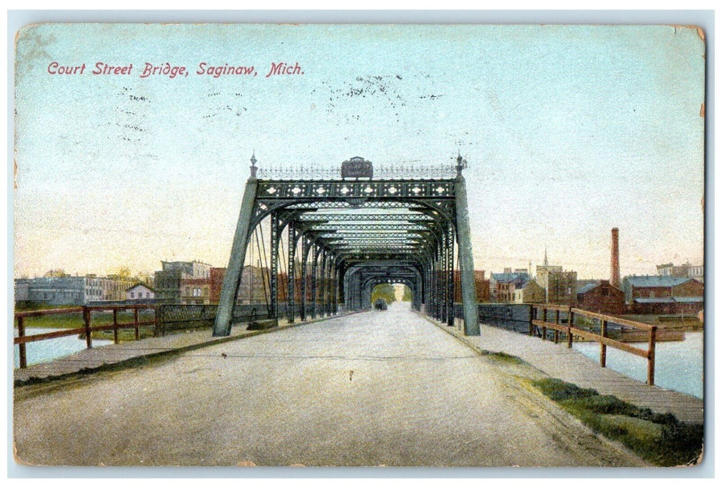 1909 Scenic View Court Street Bridge Saginaw Michigan Vintage Antique Postcard