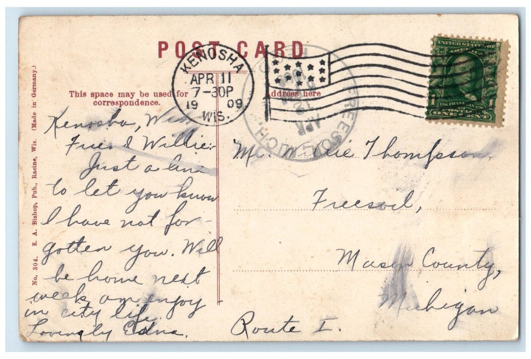 1909 Simmons Memorial Library Exterior Building Field Kenosha Wisconsin Postcard