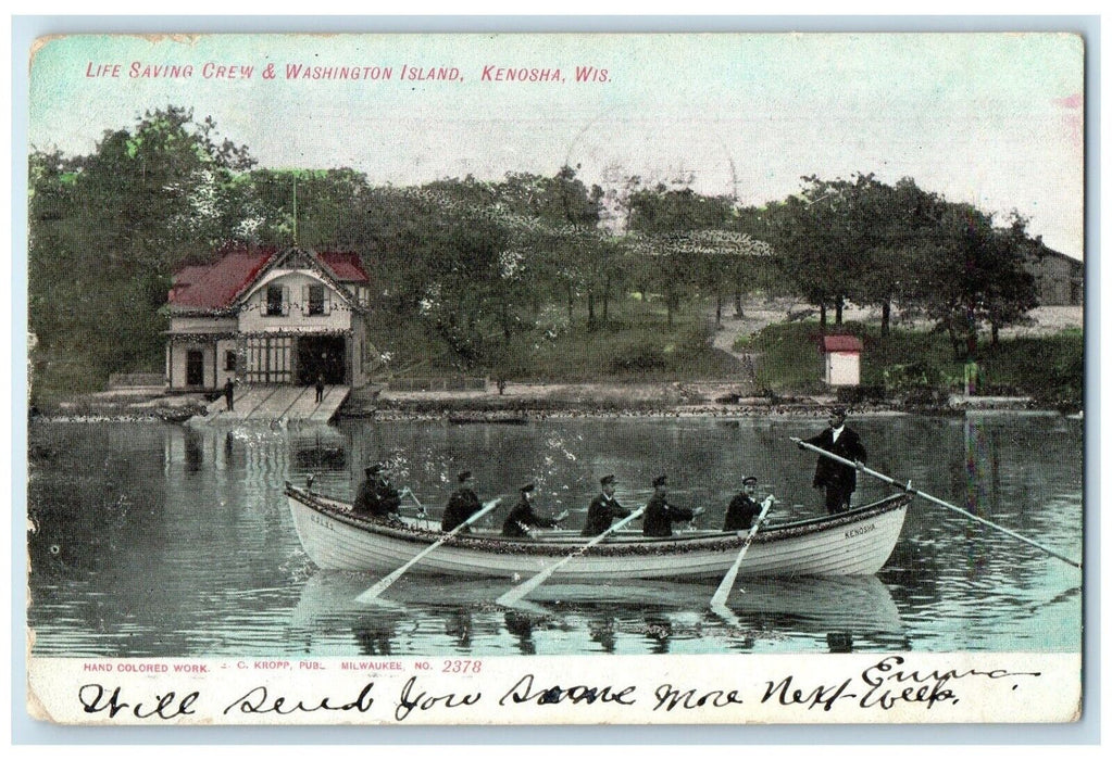 1907 Life Saving Crew Washington Island Canoe Boat Kenosha Wisconsin WI Postcard